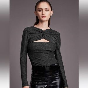 ALLSAINTS NWT $92 Caelum Metallic Sparkle Cut Out Stretch Top Size US 10, NWT